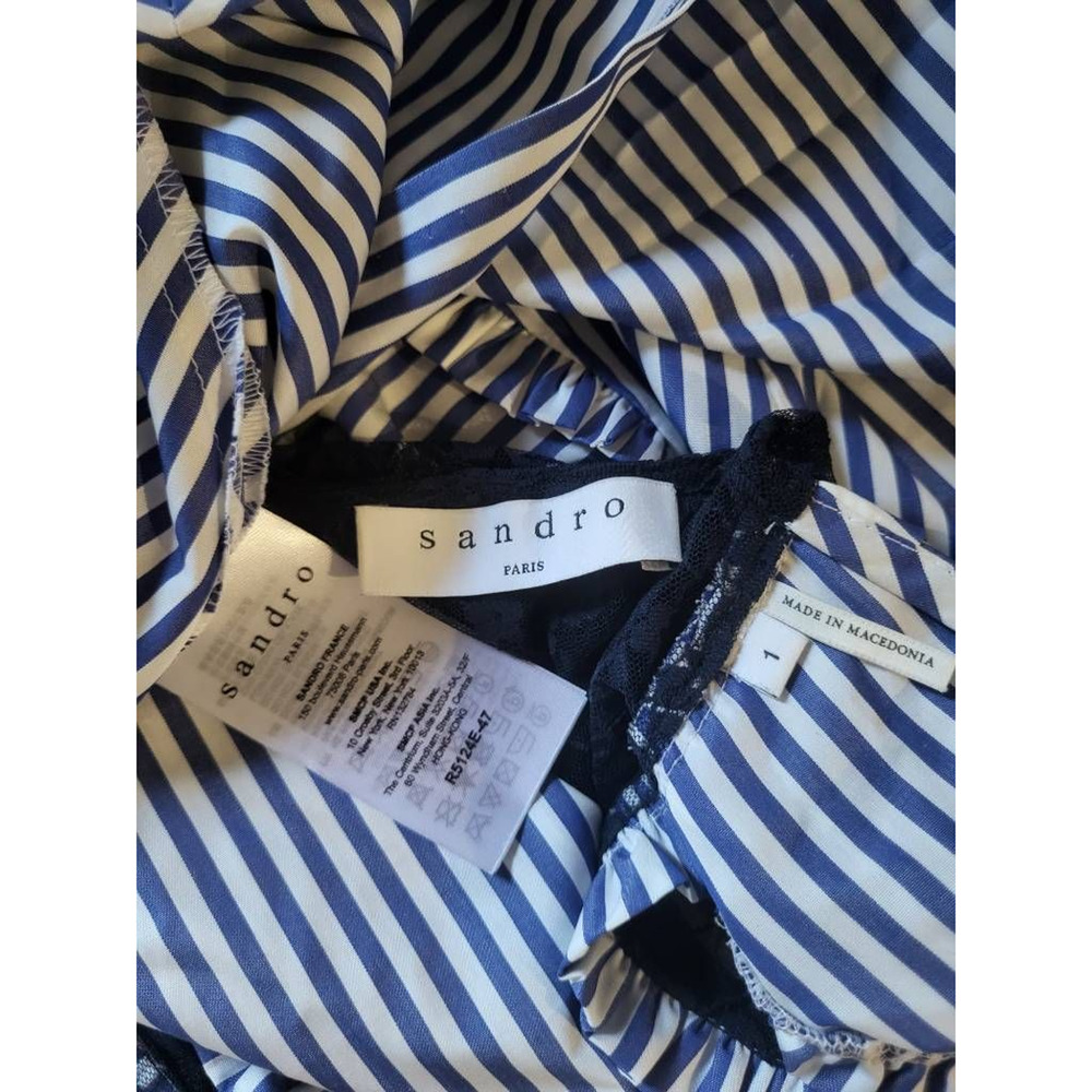 Sandro Womens Shift Dress Blue White Striped Ruffle V Neck Sleeveless 1 - Picture 4 of 4